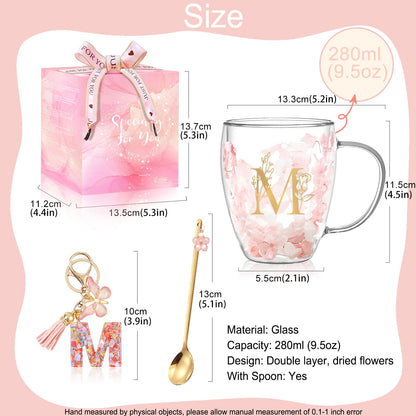 Personalized Gifts for Women Flower Glass Coffee Mug Initial Tea Cup Monogrammed Customized Bridesmaid Bride Wedding Graduation Gifts Valentine Mother's Day for Mom Sister Birthday Christmas Gifts (M) 🍁 All In One Marketplace Canada