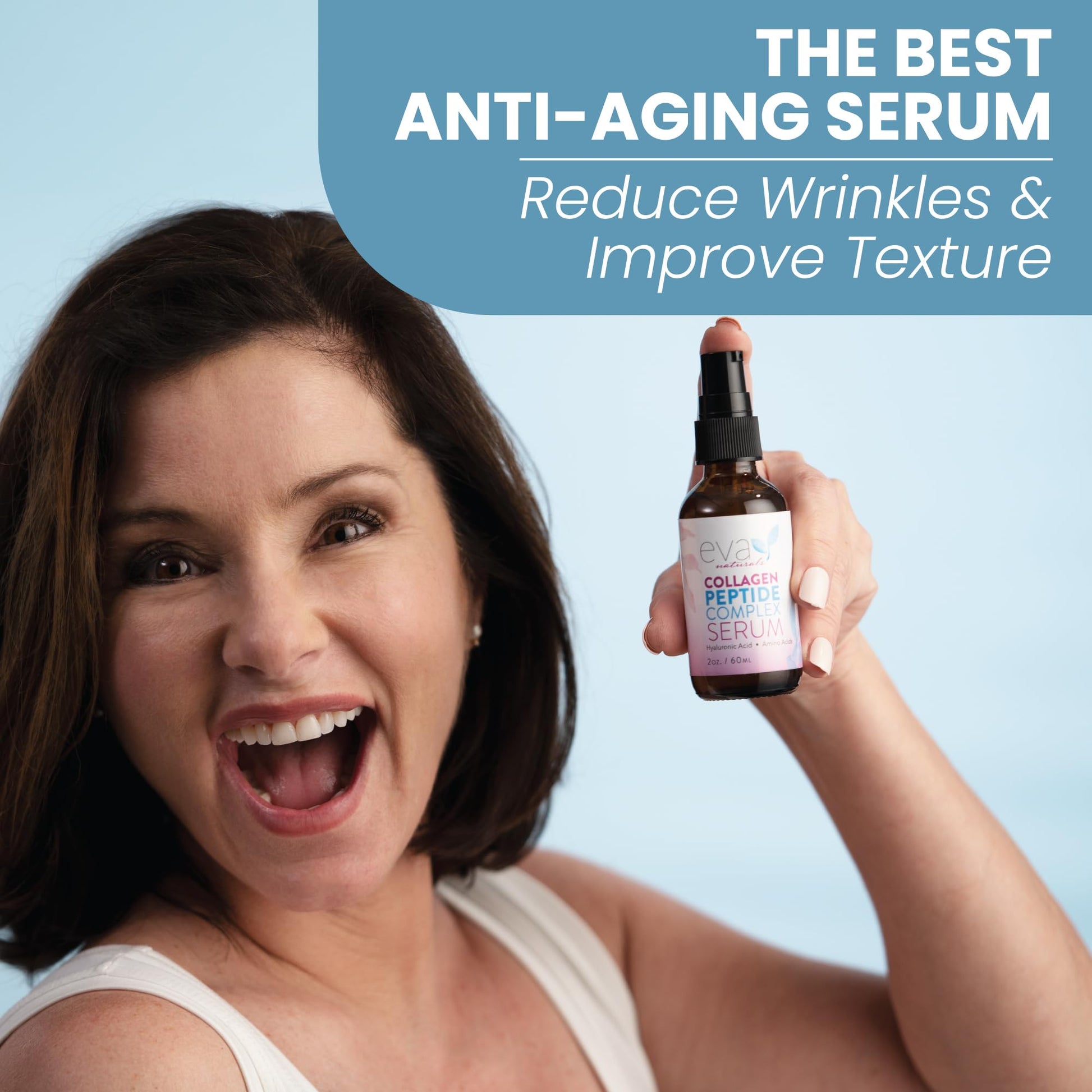 Eva Naturals Peptide Serum for Face – Collagen Boosting Anti-Aging Facial Serum for Wrinkles, Fine Lines & Microneedling – Skin Firming, Smoothing & Hydrating Peptides Booster - Available at All In One Marketplace Canada