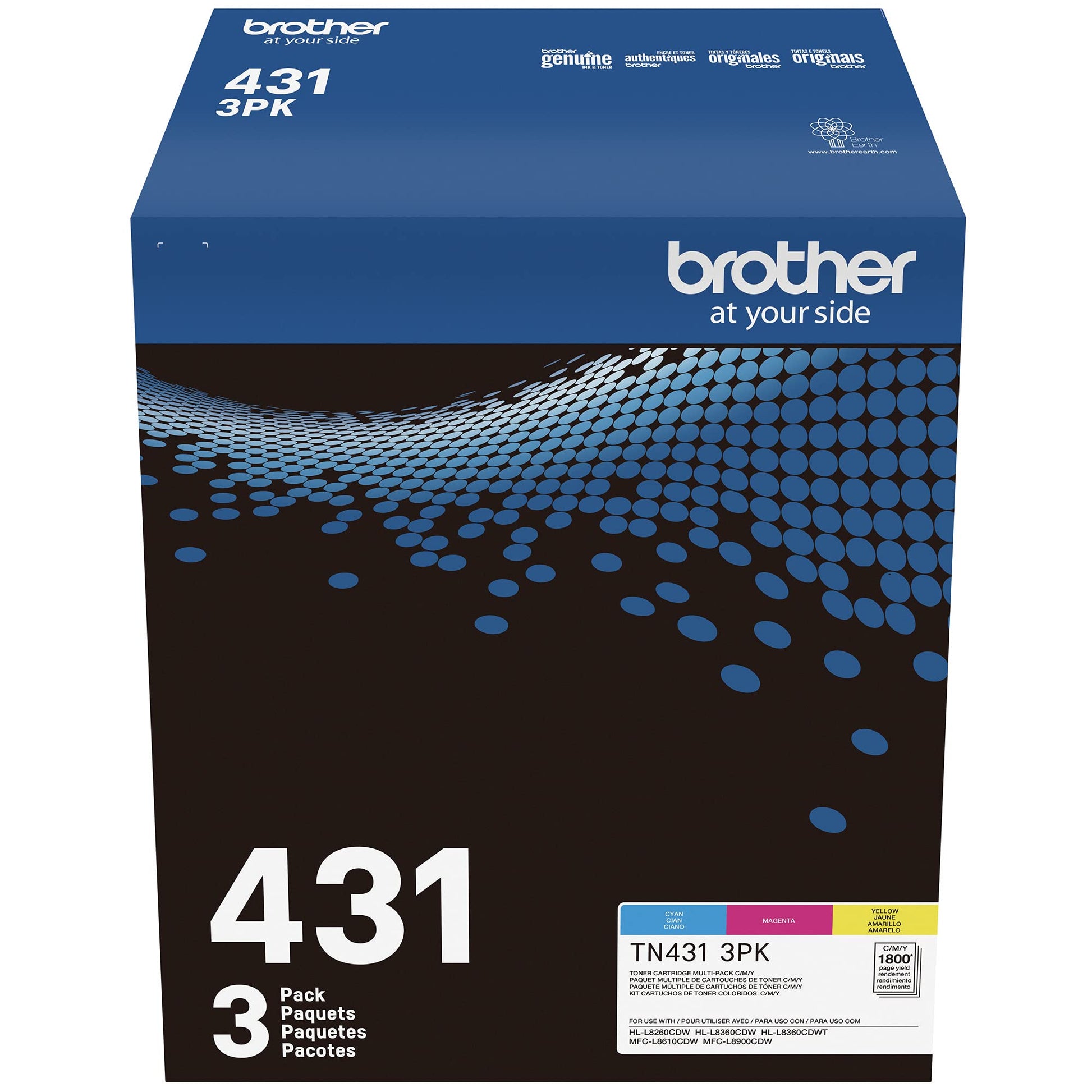 Brother Original TN431 3PK Standard Yield Colour Toner Cartridge Value Pack (3), Toner Replacement cartridges, Cyan/Magenta/Yellow, for Brother Laser Printers HL-L8360CDW, MFC-L8610CDW, and More Brother
