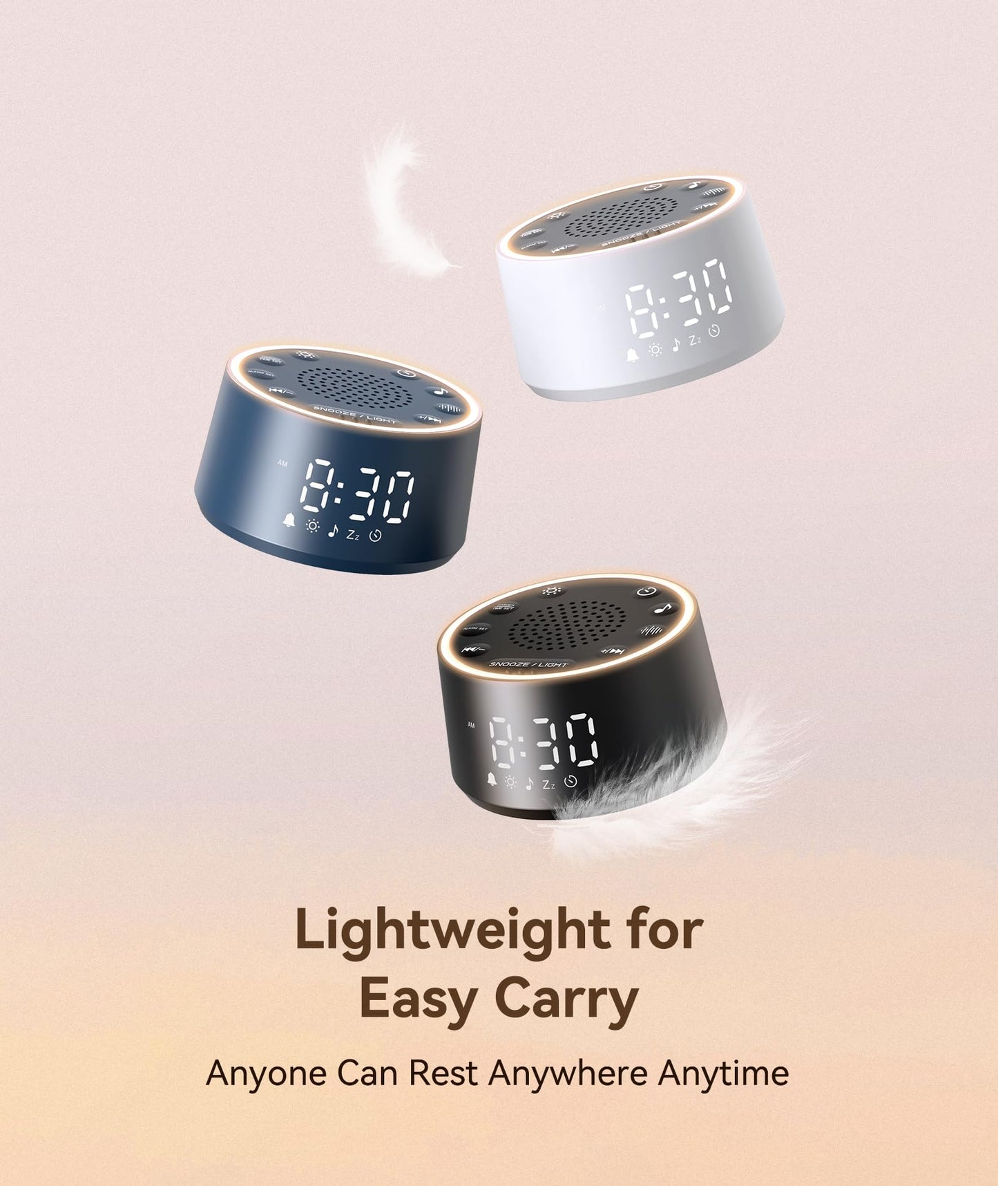 Dreamegg D1 Nova Sound Machine - White Noise Machine Alarm Clock with 25 Soothing Sounds, 10 Night Lights for Baby Adult, Dimmable, 7 Alarm Sounds, Timer, Noise Machine for Sleeping, Bedroom, Travel - Available at All In One Marketplace Canada