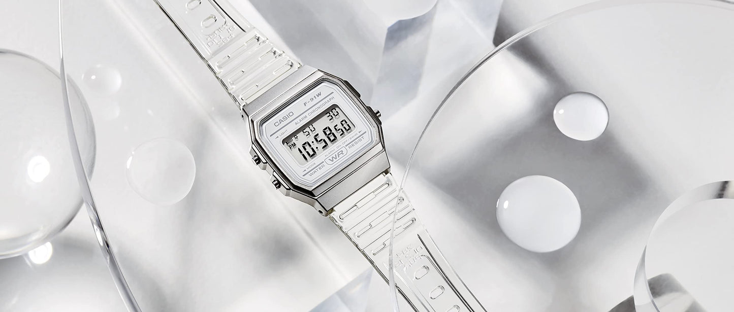 Casio Quartz Watch with Resin Strap, Clear, 20 (Model: F-91WS-7CF) Casio