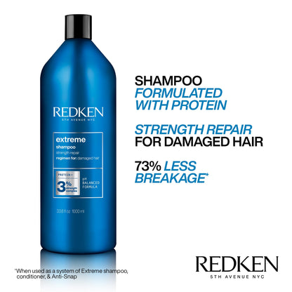 REDKEN Shampoo for Damaged Hair, Repairs Strength and Adds Flexibility, Infused With Proteins, Extreme, 1000 ml Redken