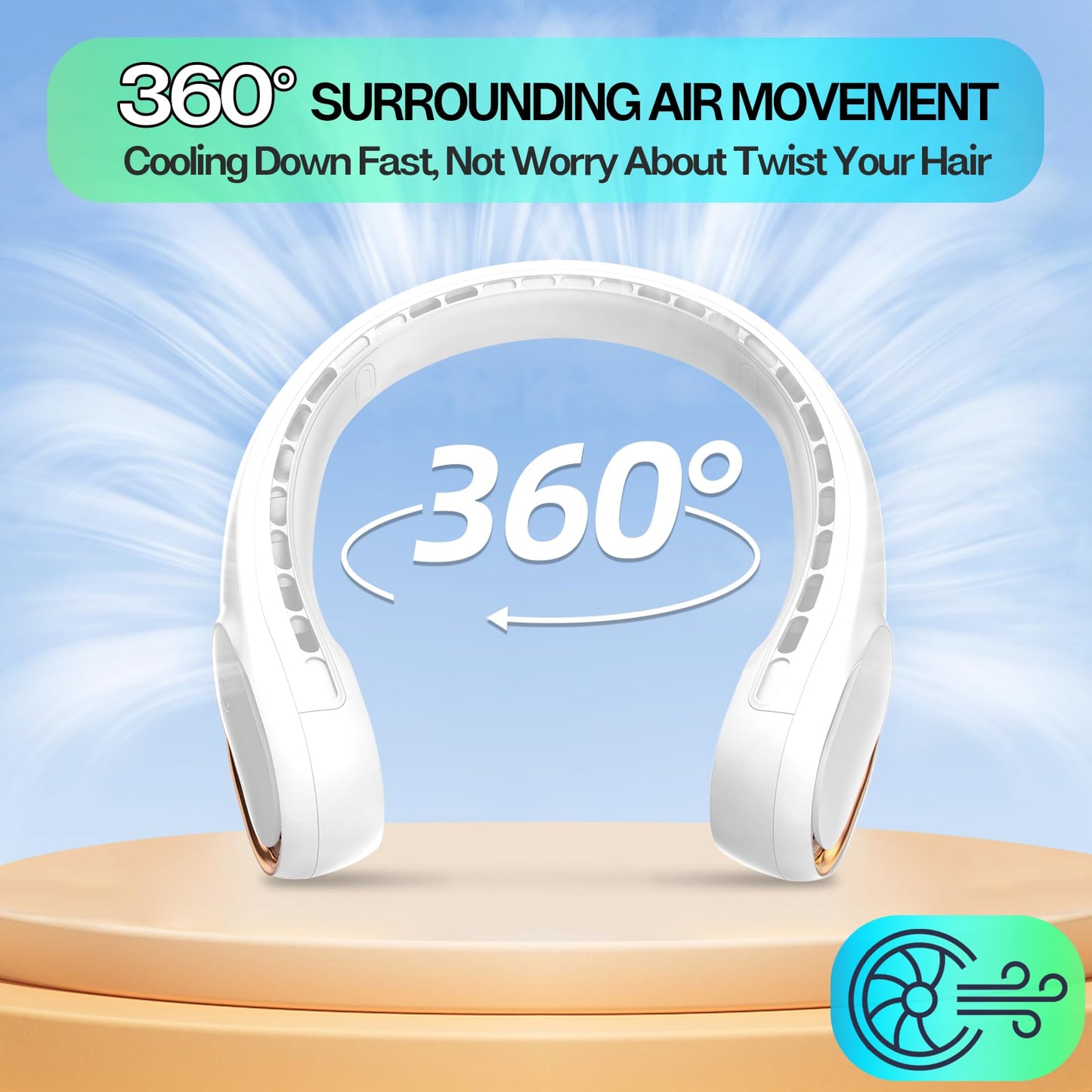 Neck Fan, Neck Fans Portable Rechargeable, Upgrade 360° Air Outlet, Super Quiet, 3 Speeds, 4000mAh Personal Bladeless Wearable Fan for Indoor Outdoor Travel-White - Available at All In One Marketplace Canada