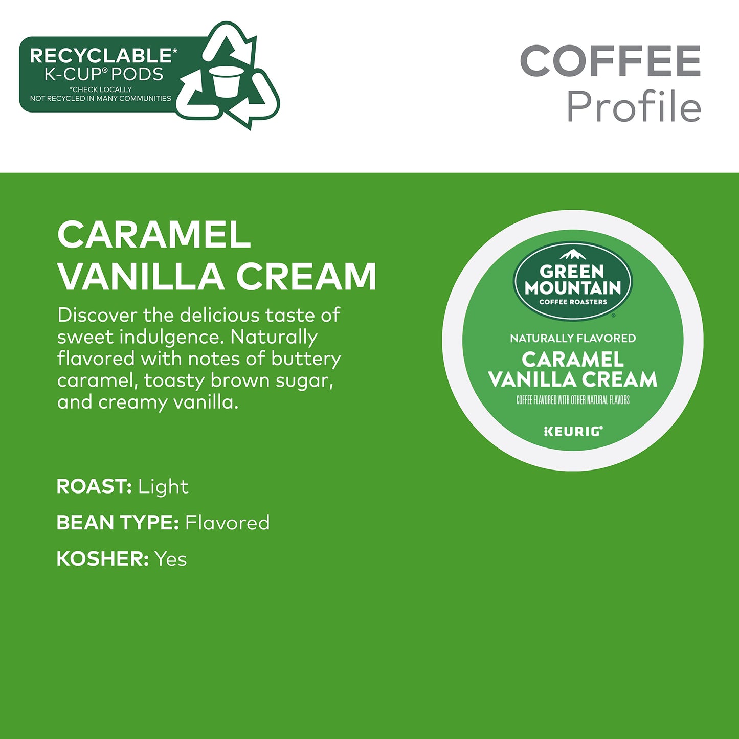 Green Mountain Coffee Roasters Caramel Vanilla Cream Light Roast K-Cup Pods - 24 Pack