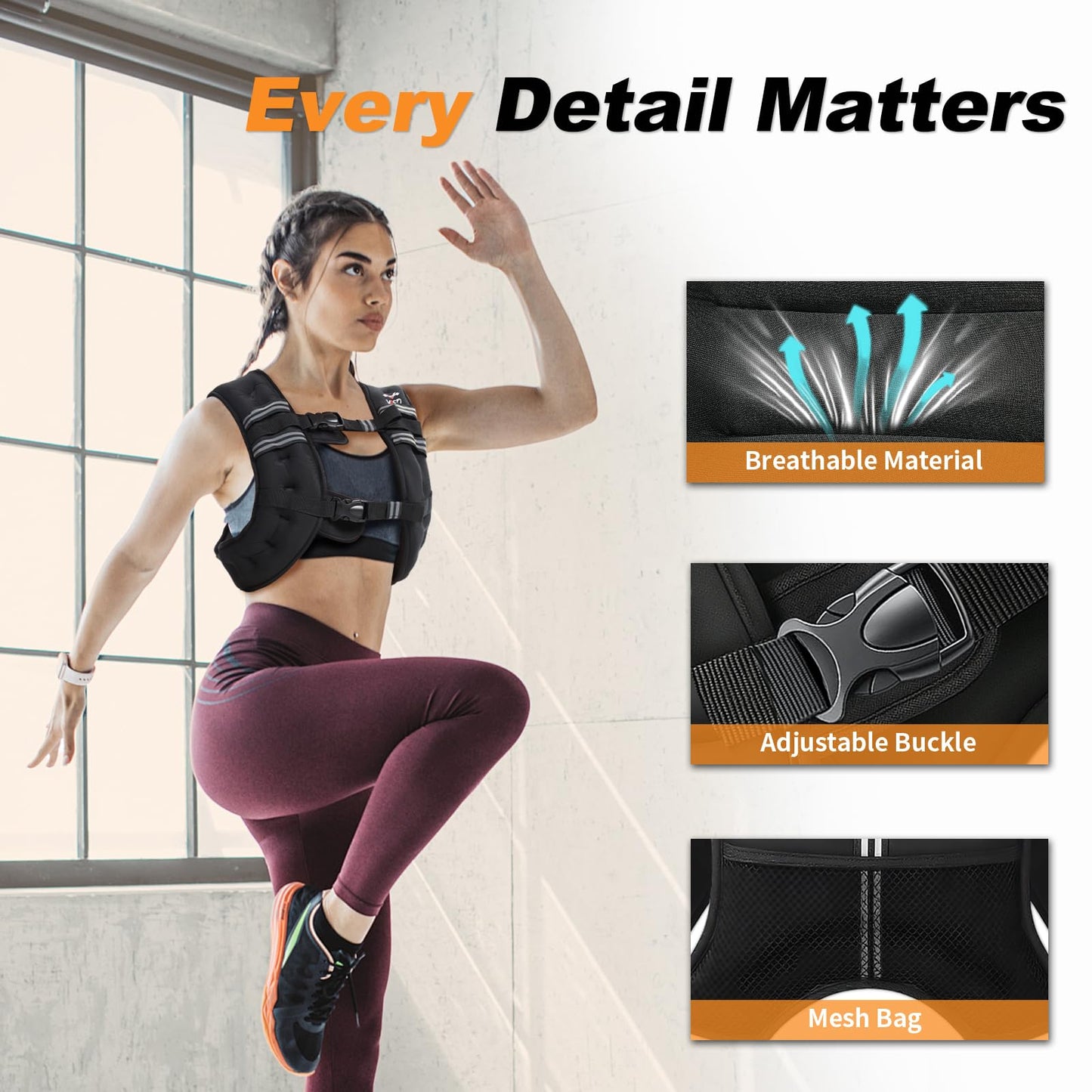 VBSD Weighted Vest Woman 16LB Weight Vest for Women Men Body Weight Vests for Walking Strength Training Running Workout Jogging Fitness Black - Available at All In One Marketplace Canada