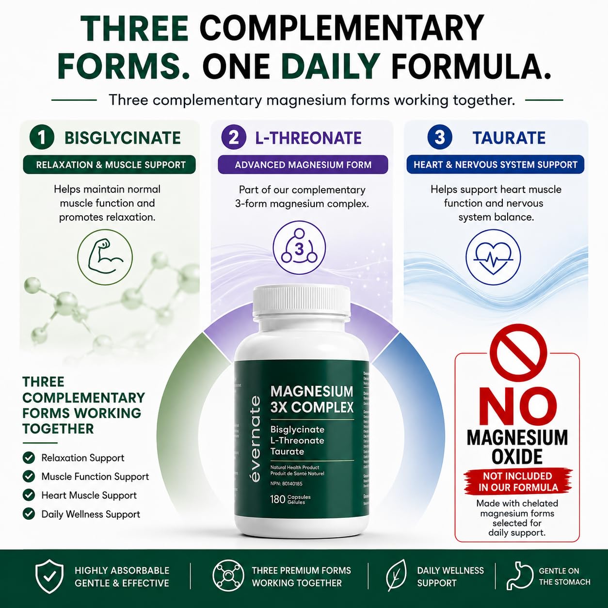 ALL-IN-ONE Magnesium Complex – Magnesium Glycinate (Bisglycinate) Chelated, L-Threonate & Taurate (200mg Elemental per Daily Dose) – Sleep, Stress, Muscle & Heart Support – High Absorption Magnesium Supplement – 180 Vegan Capsules – Made in Canada - Available at All In One Marketplace Canada