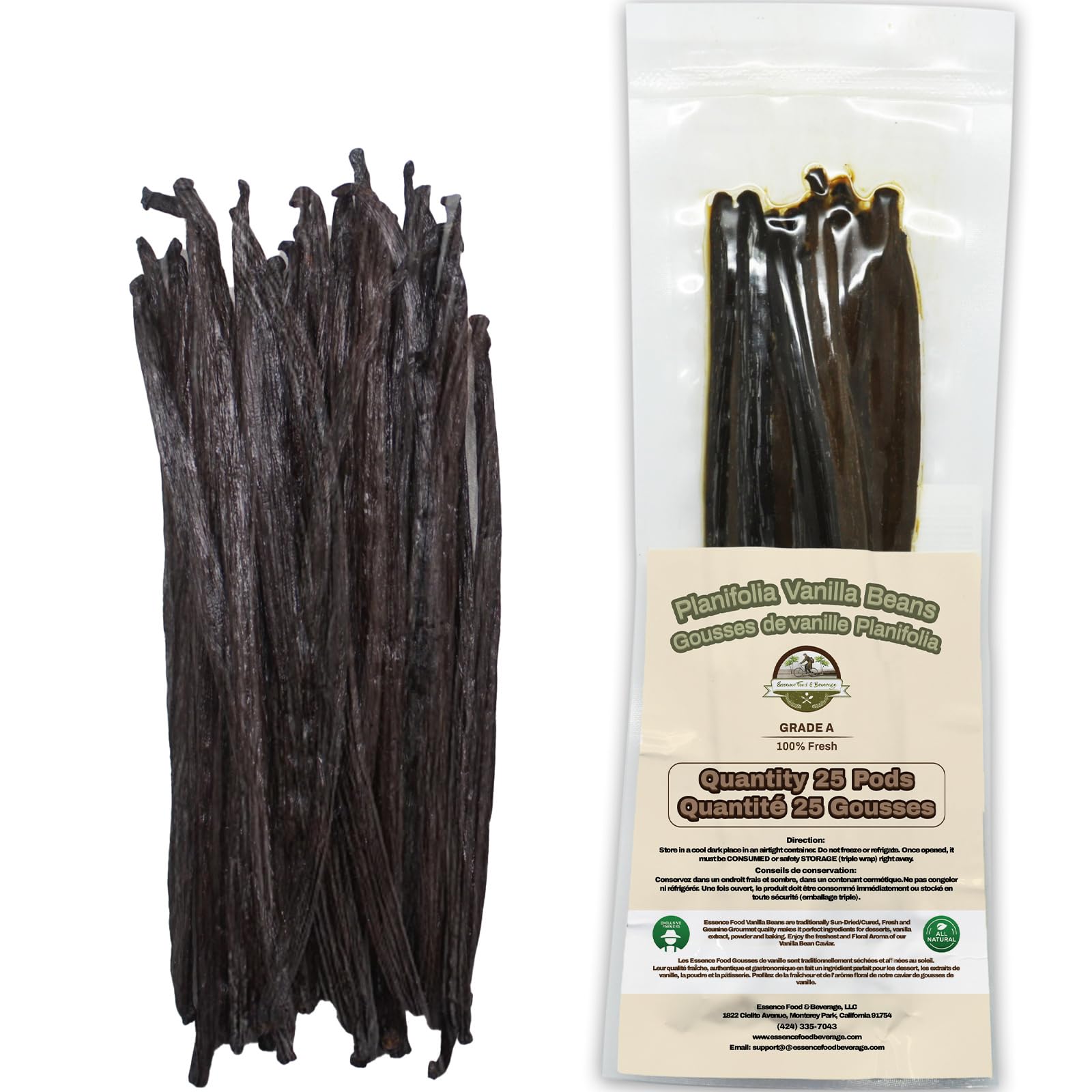 25 Grade A Vanilla Beans - Indonesian Planifolia, 6-8 Inches, Fresh & Plump for Extract & Baking