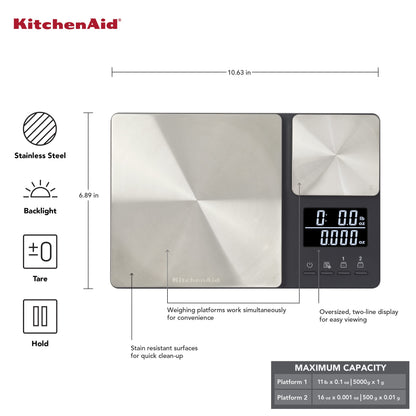 KitchenAid - Digital Kitchen Scale, 11 lb Dual Platform, Easy Read Display