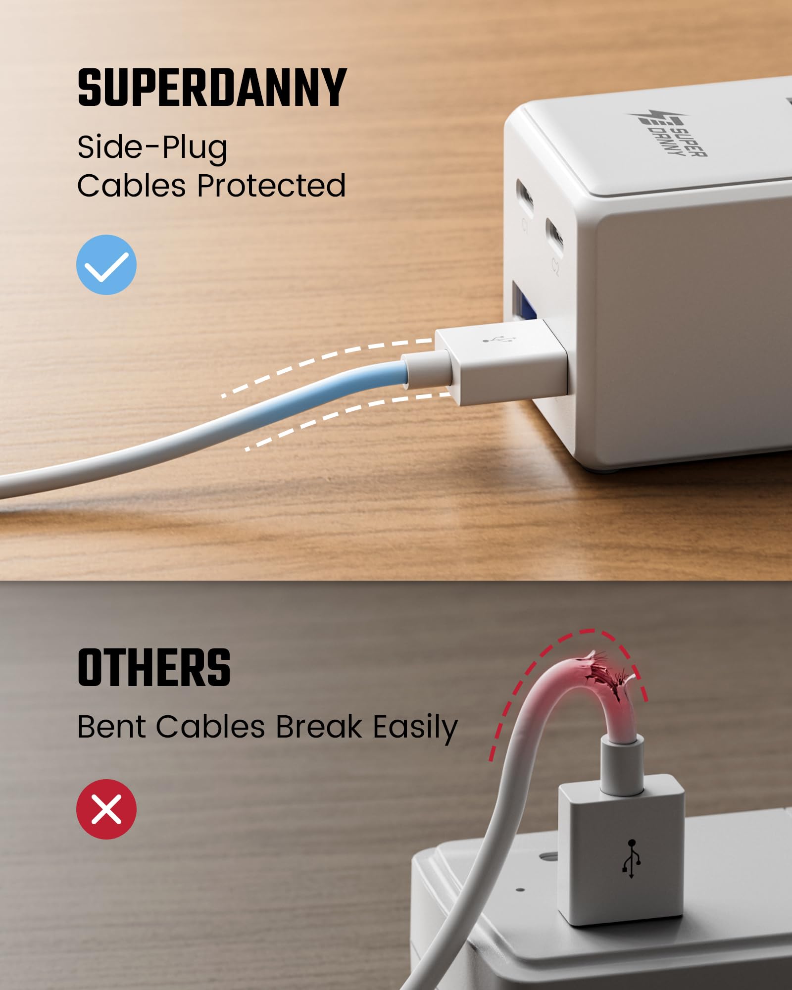 10 Ft Extension Cord, Surge Protector Power Bar with 6 Outlets & 4USB Ports (2 USB 2 C), Mountable Flat Plug Power Strip, Surge Protection for Home, Office, Dorm