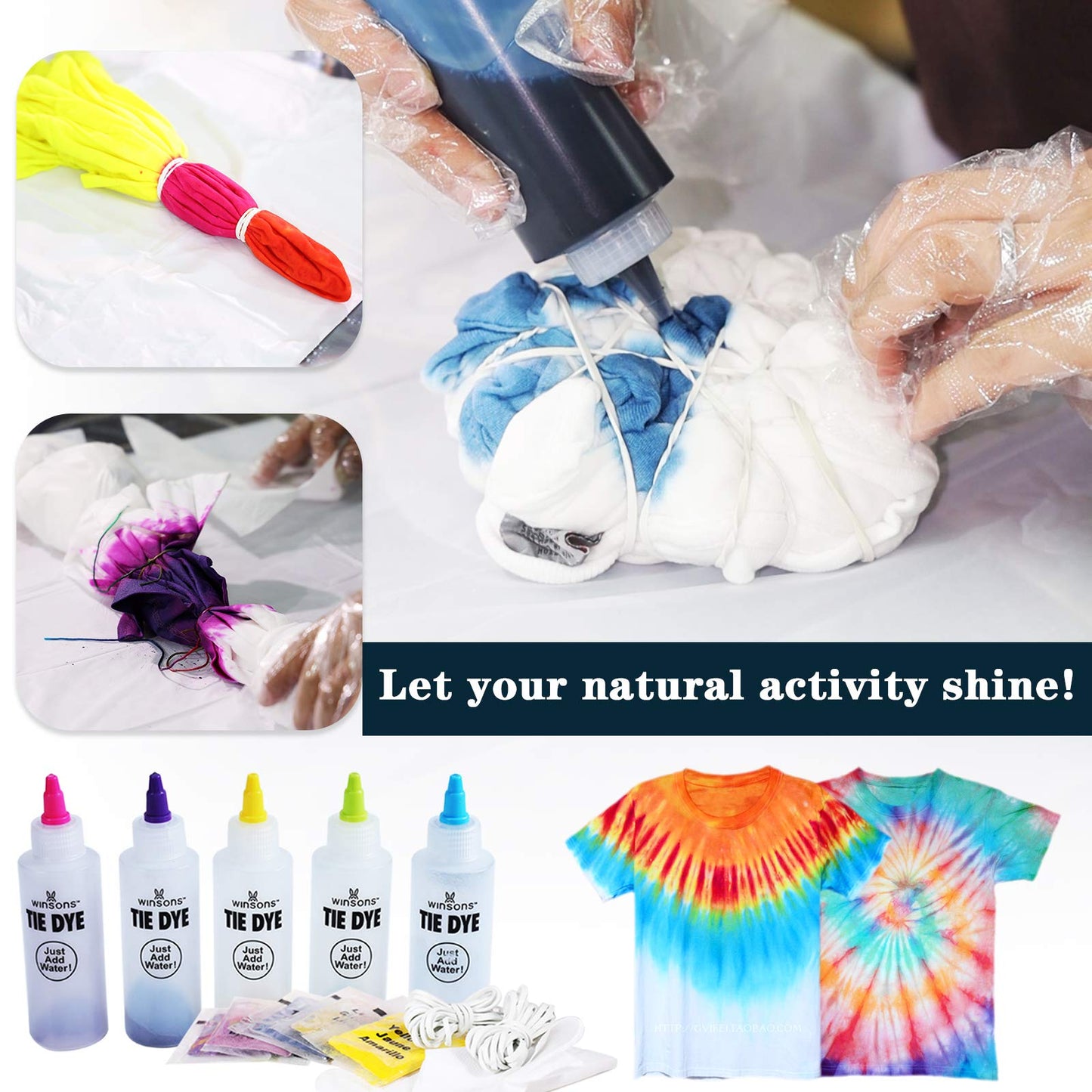 WINSONS Tie Dye Kit, 20 Colours Non Toxic Permanent Fabric Dye Art Set for Kids Women for Homemade Party Creative Group Activities DIY Gift