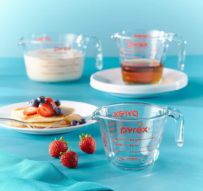 Pyrex 3 Piece Glass Measuring Cup Set, Includes 1-Cup, 2-Cup, and 4-Cup Tempered Glass Liquid Measuring Cups, Dishwasher, Freezer, Microwave, and Preheated Oven Safe, Essential Kitchen Tools - Available at All In One Marketplace Canada