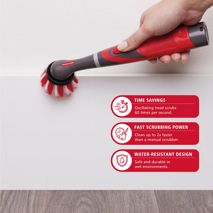 Rubbermaid Reveal Cordless Battery Power Scrubber Home Kit, 18 Pieces, Red, Multi-Purpose Scrub Brush Cleaner for Grout/Tile/Bathroom/Shower/Bathtub, Water Resistant, Lightweight, Ergonomic Grip