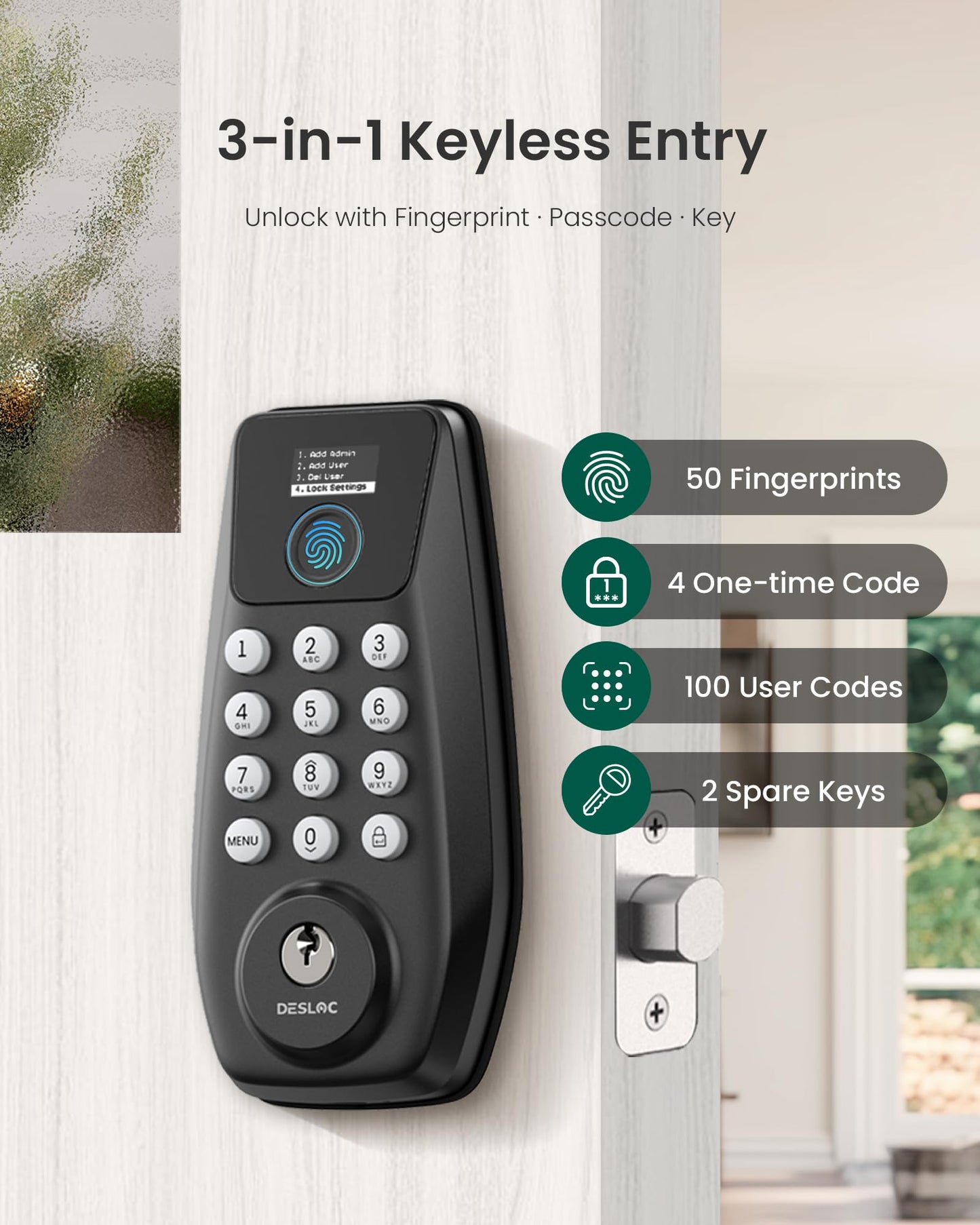 DESLOC C110 Fingerprint Smart Door Lock with Display DESLOC