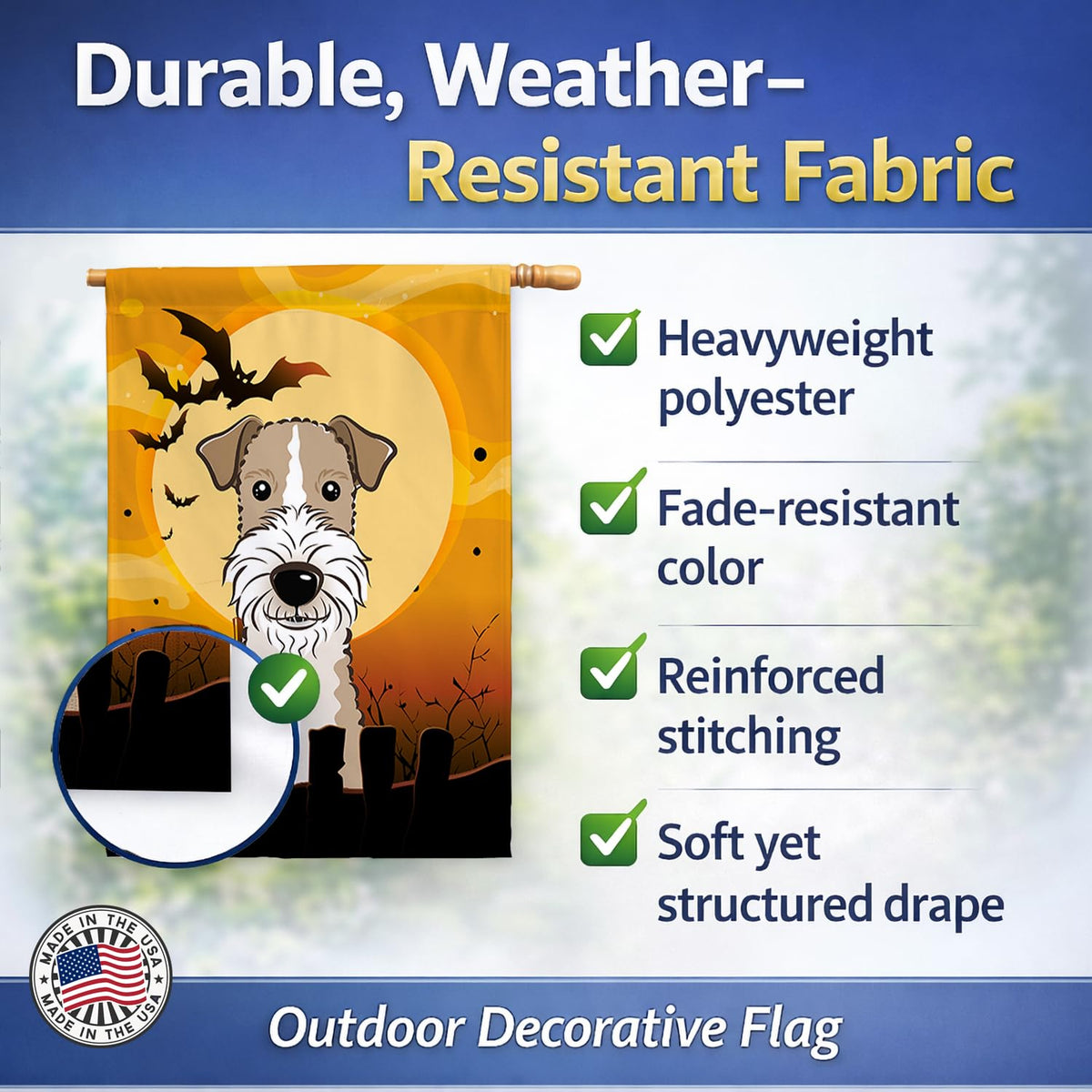 Drapeau décoratif de taille maison Caroline's Treasures BB1805CHF, motif Fox Terrier à poil dur pour Halloween, multicolore, grand format