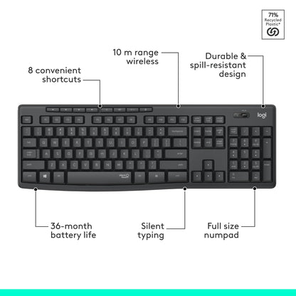 Logitech MK295 Mouse & Keyboard Combo with SilentTouch Technology, Full Numpad, Advanced Optical Tracking, Lag-Free, 90% Less Noise - Graphite - Available at All In One Marketplace Canada