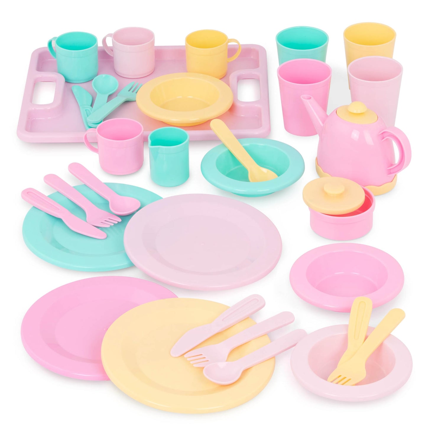 Battat Play Circle Dish Set, Dishes Wishes Dinnerware, 34 Pieces, Playset Battat