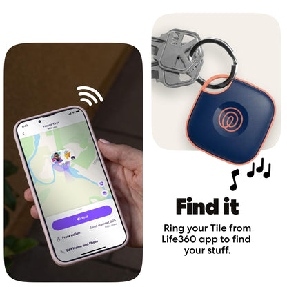 Life360 Tile - Bluetooth Tracker, Keys Finder and Item Locator for Keys, Bags and More. Phone Finder. Both iOS and Android Compatible. 1-Pack (Navy Blaze)