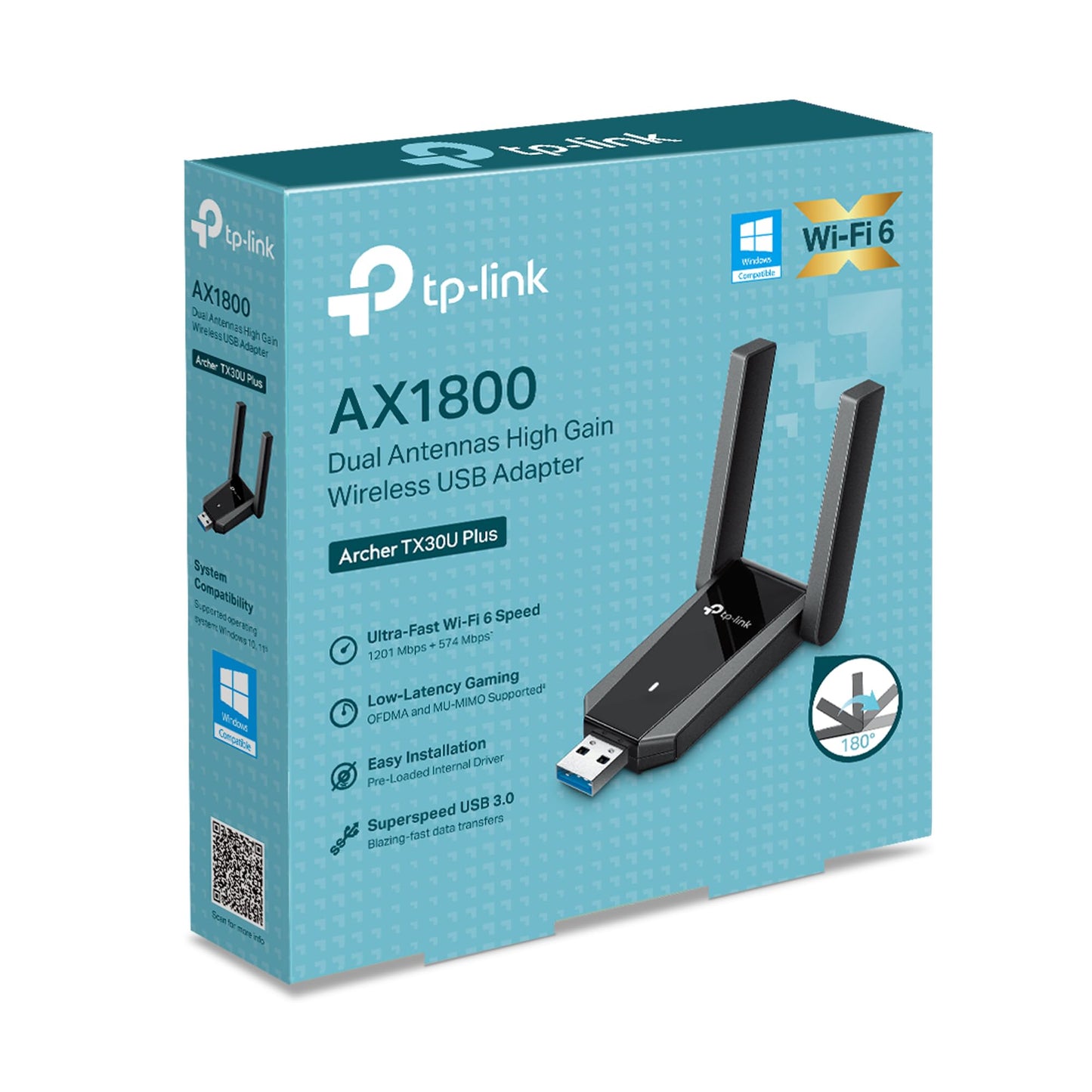 TP-Link AX1800 WiFi 6 USB Adapter (Archer TX30U Plus) – Dual High-Gain Antennas, Up to 1800 Mbps, USB 3.0, OFDMA, MU-MIMO, WPA3 Security, Plug & Play for Windows 10/11 🍁 All In One Marketplace Canada