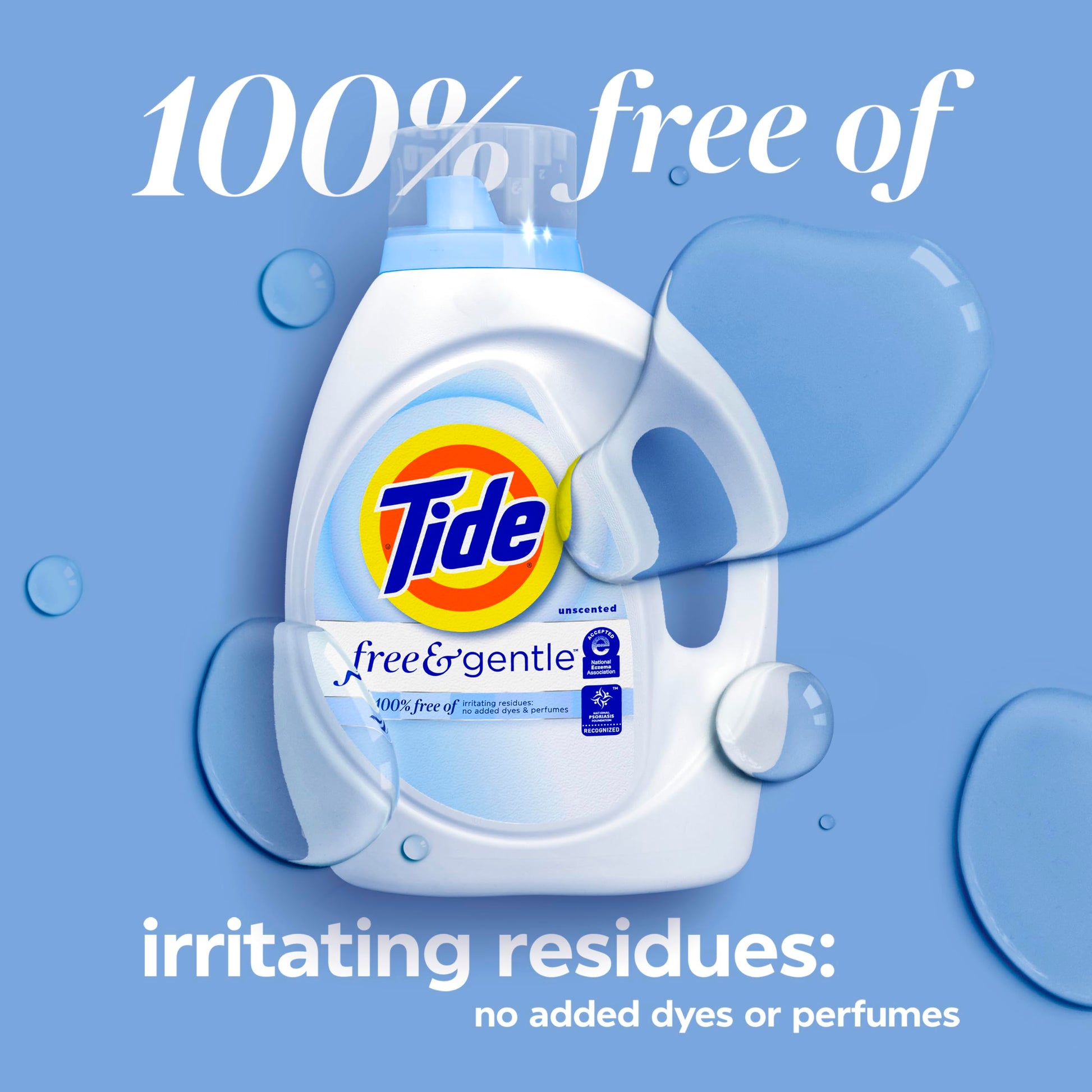Tide Free & Gentle Liquid Laundry Detergent, Tide Laundry Detergent, Clean Laundry Detergent, 100 Loads, 3.9L