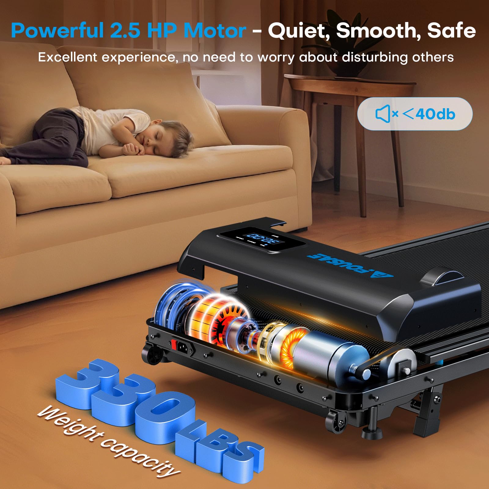Walking Pad with 9% Incline, FOUSAE 3 in 1 6.2 MPH Treadmill for Home with Double Frame 330 LB Weight Capacity, 2.5 HP Under Desk Walking Pad Treadmill with 12 HIIT Programs, Magnetic Remote Control - Available at All In One Marketplace Canada