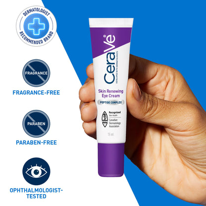 CeraVe Skin Renewing Eye Cream, Under Eye Cream with Caffeine, Peptides, & Hyaluronic Acid, Reduce Appearance of Fine Lines. Fragrance-Free & Ophthalmologist Tested, 15 mL - Available at All In One Marketplace Canada