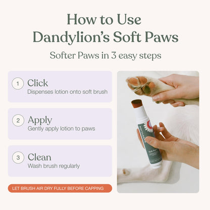 Dandylion Dog Paw Balm, Soft Paws, Paw Moisturizer for Dogs, Dog Lotion with Brush, Fragrance Free pH Balanced Lotion for Paws, Lightweight Moisture for Dry Cracked Paw Pads and Nose, 0.6 fl oz - Available at All In One Marketplace Canada