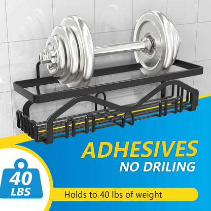Coraje Adhesive Shower Caddy, 5-Pack Shower Shelves, Large Capacity Load Bearing 40 LBS Shower Organizer, No Drilling Shower Shelf, Rustproof Stainless Steel Bathroom Shower Storage, Black - Available at All In One Marketplace Canada