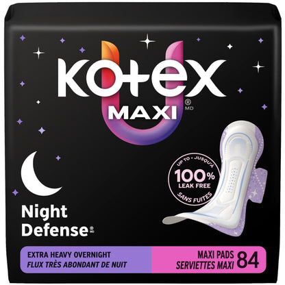Kotex Overnight Maxi Pads with Wings, Extra Heavy Absorbency, 84 Count Kotex