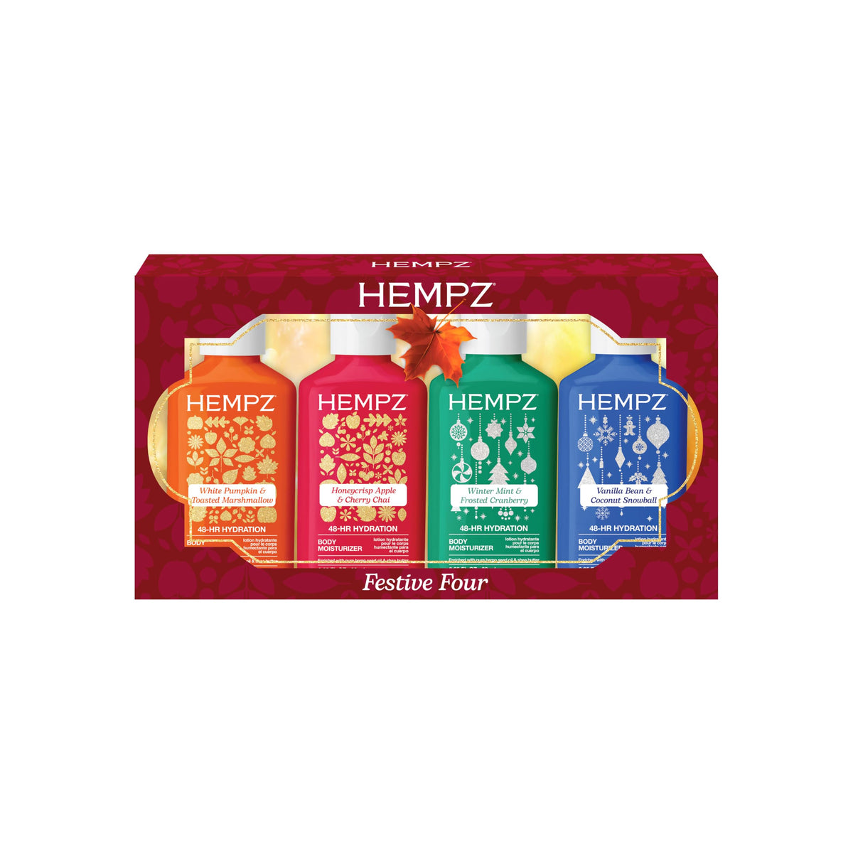 Hempz Fall & Holiday Body Lotion Gift Set, Pumpkin Apple, Vanilla Peppermint and Seasonal Sweet Scents, Hydrating Body Lotion for Dry Skin, 4 Piece Set, 2.25 fl oz Each