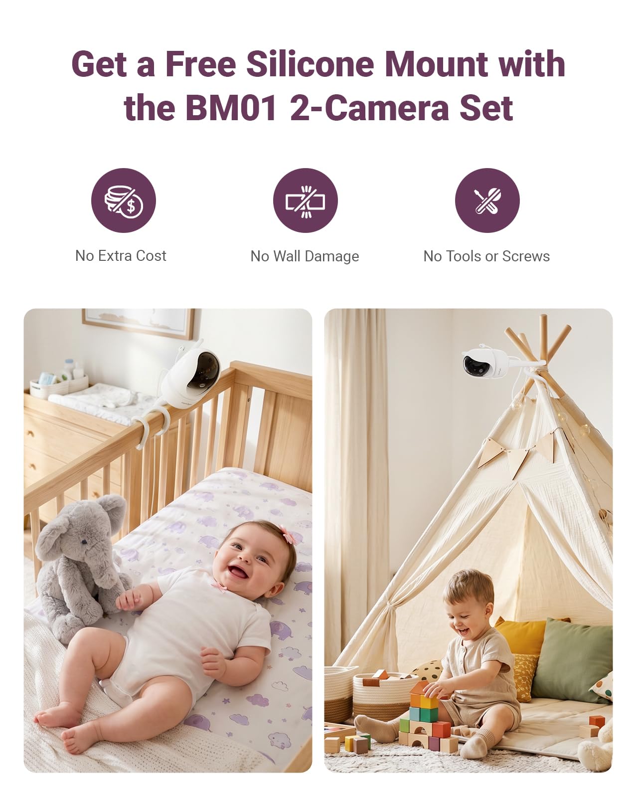 Comfyer BM01 7" HD Split-Screen Baby Monitor with 2 Cameras, Video Baby Monitor with Camera and Audio, Flexible Bracket, Non-WiFi, VOX Mode, 2 Way Audio, Remote PTZ, Auto Night Vision