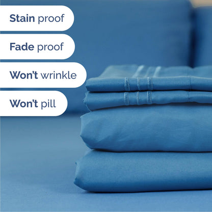 Queen Size 4 Piece Sheet Set - Comfy Breathable & Cooling Sheets - Hotel Luxury Bed Sheets for Women & Men - Deep Pockets, Easy-Fit, Soft & Wrinkle Free Sheets - Denim Blue Oeko-Tex Bed Sheet Set