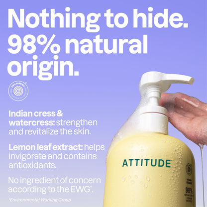 ATTITUDE Body Wash, Made in Canada, EWG Verified Shower Gel, Dermatologically Tested, Plant and Mineral-Based, Vegan Personal Care Products, Earl Grey & Fresh Cucumber Scent, 946 mL