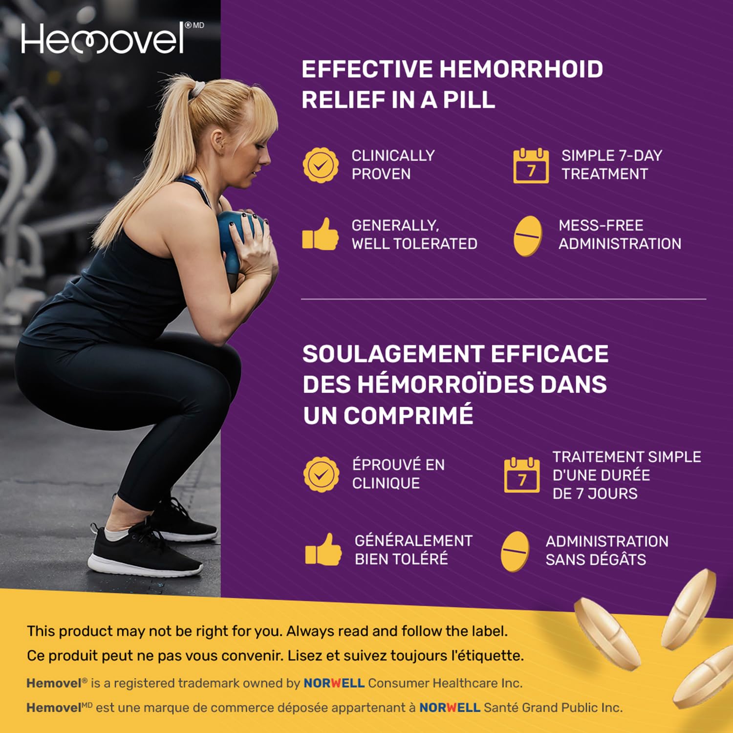 Hemovel Hemorrhoidal Oral Treatment - Clinically Proven, effective and convenient way to treat internal and external hemorrhoids and relieve pain, swelling and bleeding - 18 Tablets - Available at All In One Marketplace Canada