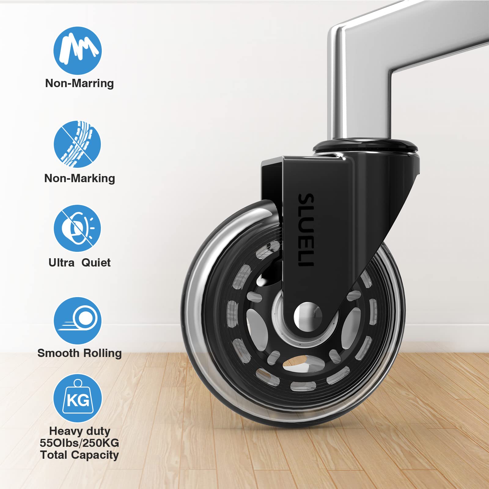Office Chair Caster Wheels Replacement Rubber Chair Casters (Set of 5), 3 Inch Heavy-Duty Office Chair casters for Hardwood Floors Carpet and Tile Floors Universal fit - Available at All In One Marketplace Canada