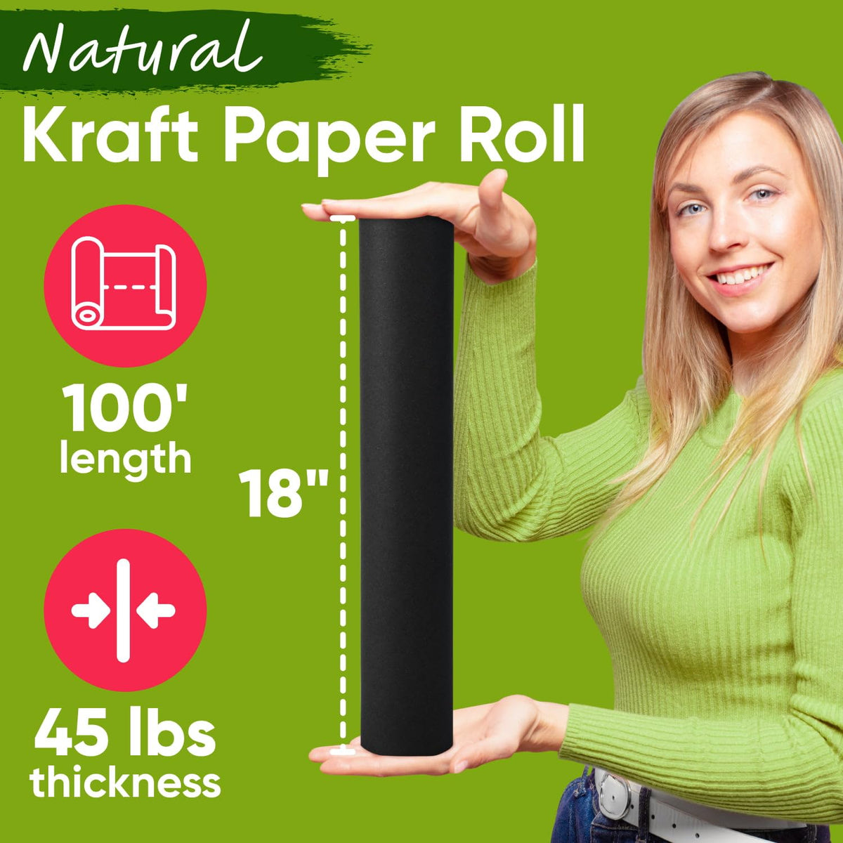 Paclord USA-Made 18" x 1200" (100 ft) Halloween Black Roll Paper, 45 lbs Thickness, Kraft Paper for School, Art Projects, Gift Wrapping, Bulletin Board