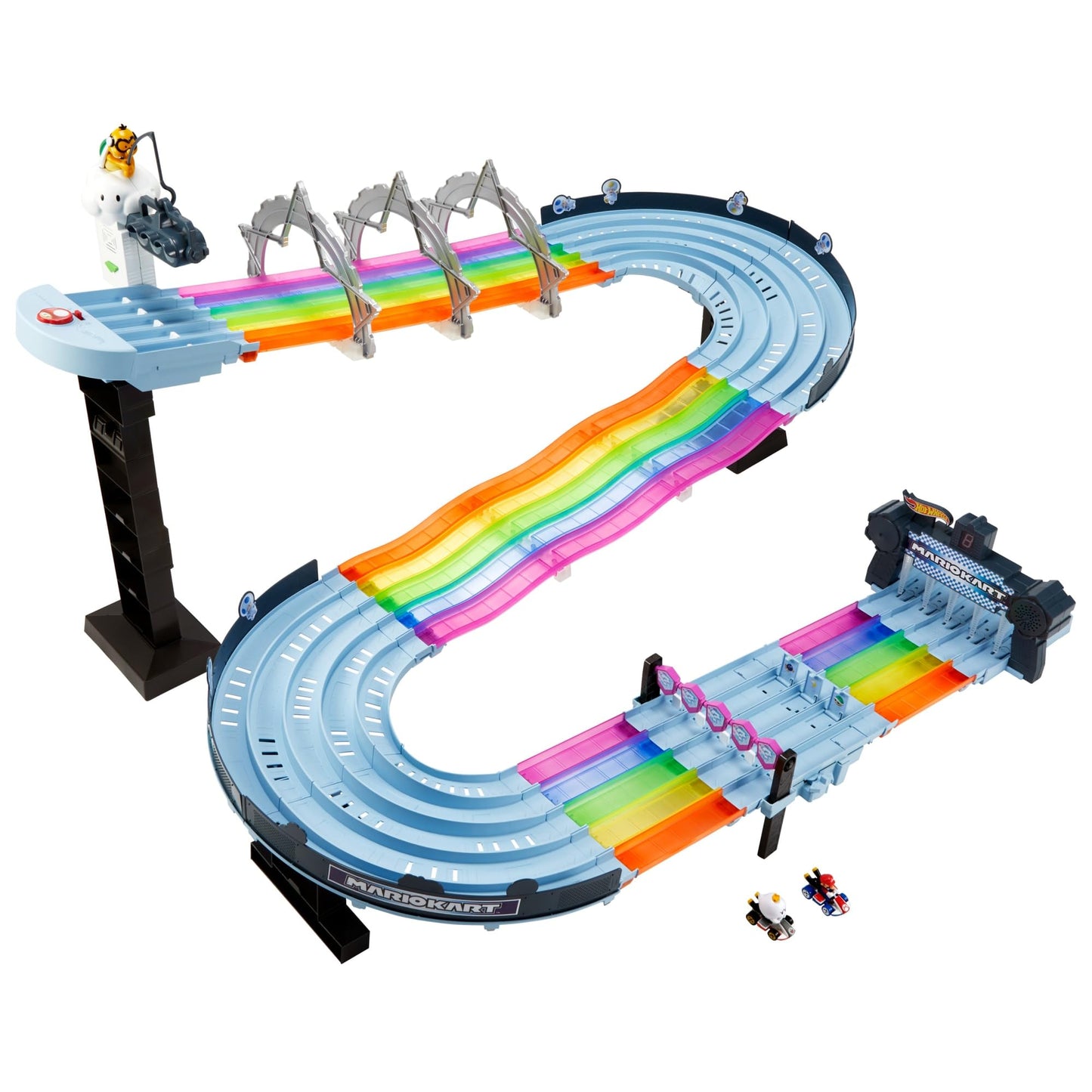 Hot Wheels Mario Kart Rainbow Road Raceway 8-Foot Track Set with Lights & Sounds & 2 1:64 Scale Vehicles, Race with 5-Track Colorful Course with 2 Configurations, Toy for Kids Ages 4 Years Old & Up 🍁 All In One Marketplace Canada