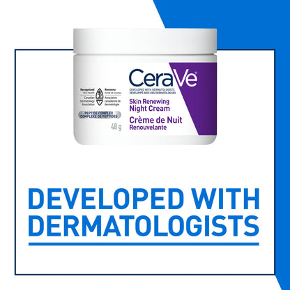 CeraVe Night Cream for Face, Skin Renewing Moisturizer for Men & Women With Hyaluronic Acid, Niacinamide, Bio Peptides & Ceramides. Fragrance Free, Non-comedogenic, Suitable for Sensitive Skin