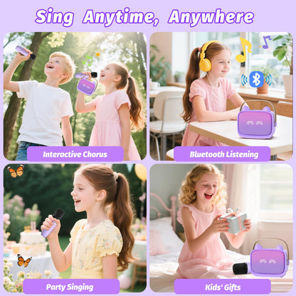 Mini Karaoke Machine Toys Gifts, Kids Portable Bluetooth Speaker with 2 Wireless Microphone and LED, Christmas Birthday Gift Idea for Girls Boys 3-12 + Year Old, Noisemaker Toys for Party (Purple)