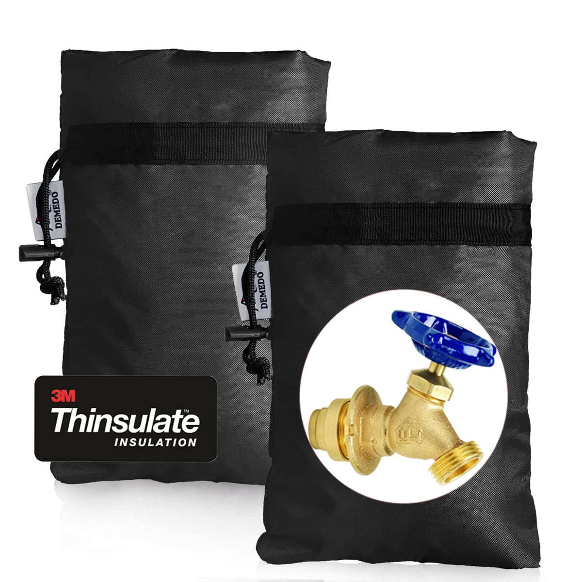 Enlarge Outdoor Faucet Cover for Winter Freeze Protection, 3M Thinsulate, 10"H x 6.3"W Hose Bib Covers for Wall Taps Outside, Waterproof & Frost Free Insulated Spigot Cover, 2 Pcs Faucet Socks - Black 🍁 All In One Marketplace Canada