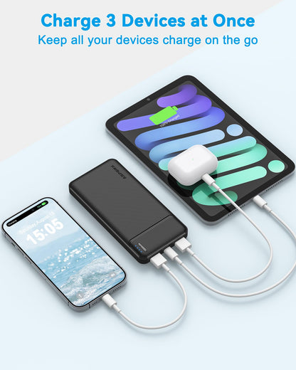 AsperX Power Bank 2 Pack, 10000mAh USB C Portable Charger for iPhone, Portable Battery Bank with 3 Outputs, Travel Essentials Battery Pack Power Bank for iPhone Series, Smartphones, Earphones and More - Available at All In One Marketplace Canada