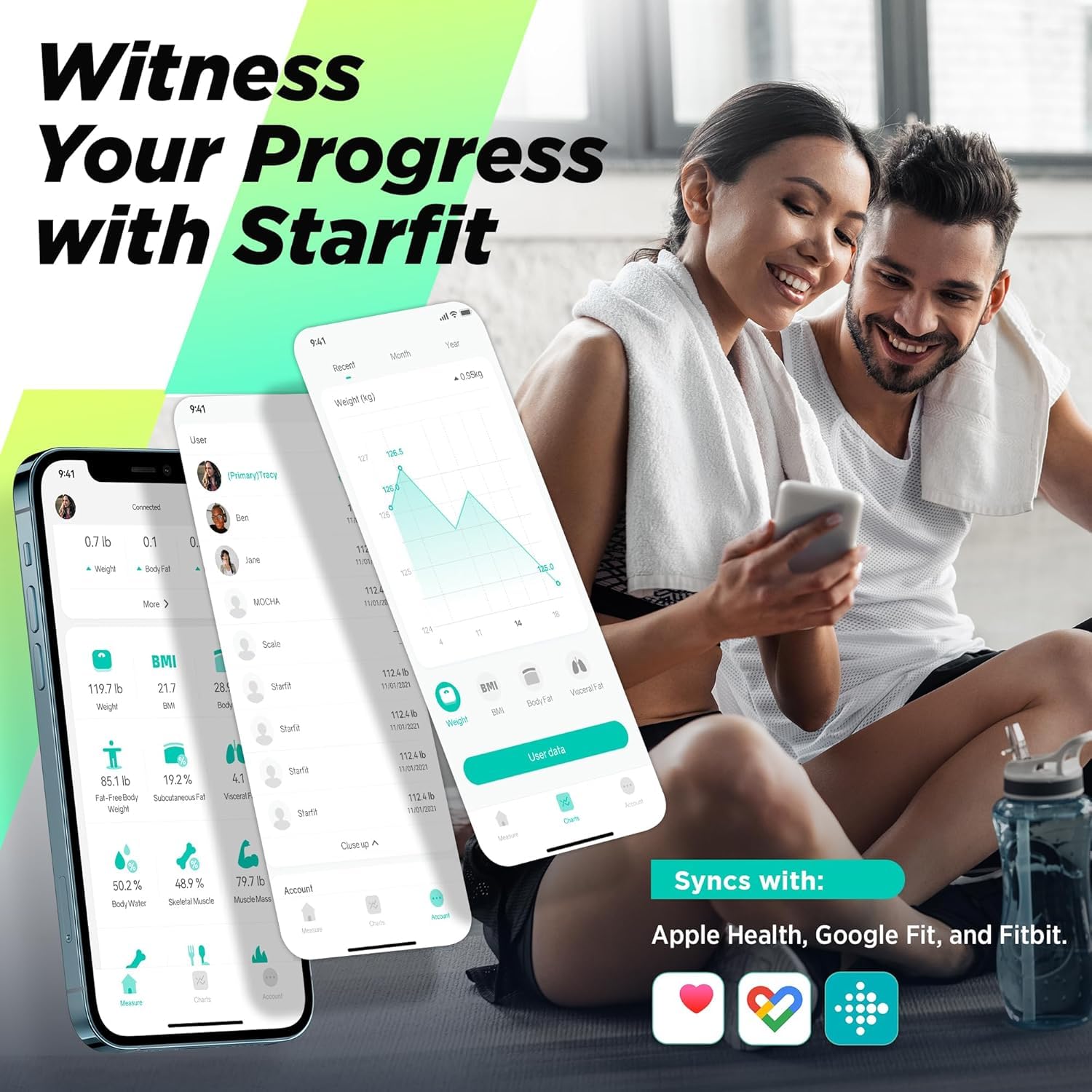 RunStar Smart Scale for Body Weight and Fat Percentage, High Accuracy Digital Bathroom Scale with Large Display for BMI Heart Rate 15 Body Composition Analyzer Sync with Fitness App 400lb runstar