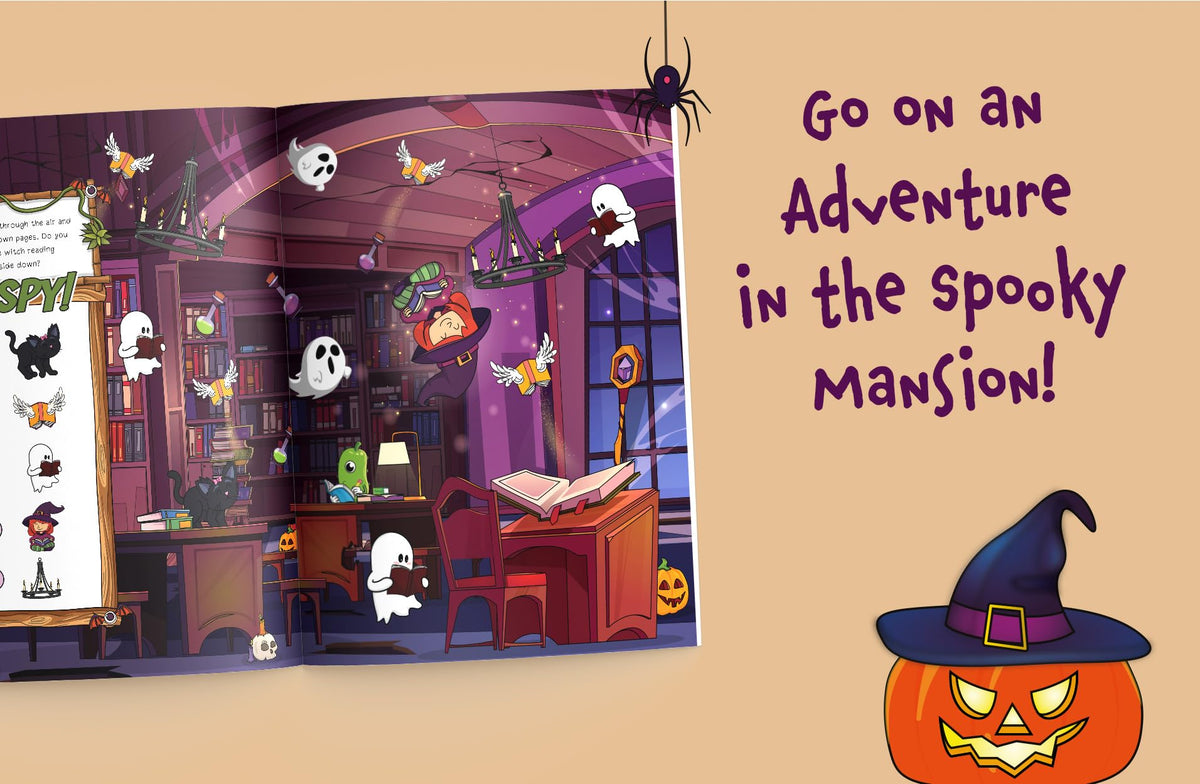 J'espionne Halloween dans le manoir hanté : trouvez des citrouilles, des bonbons, des monstres gentils et plus encore ! Un joli cadeau d'Halloween pour les tout-petits