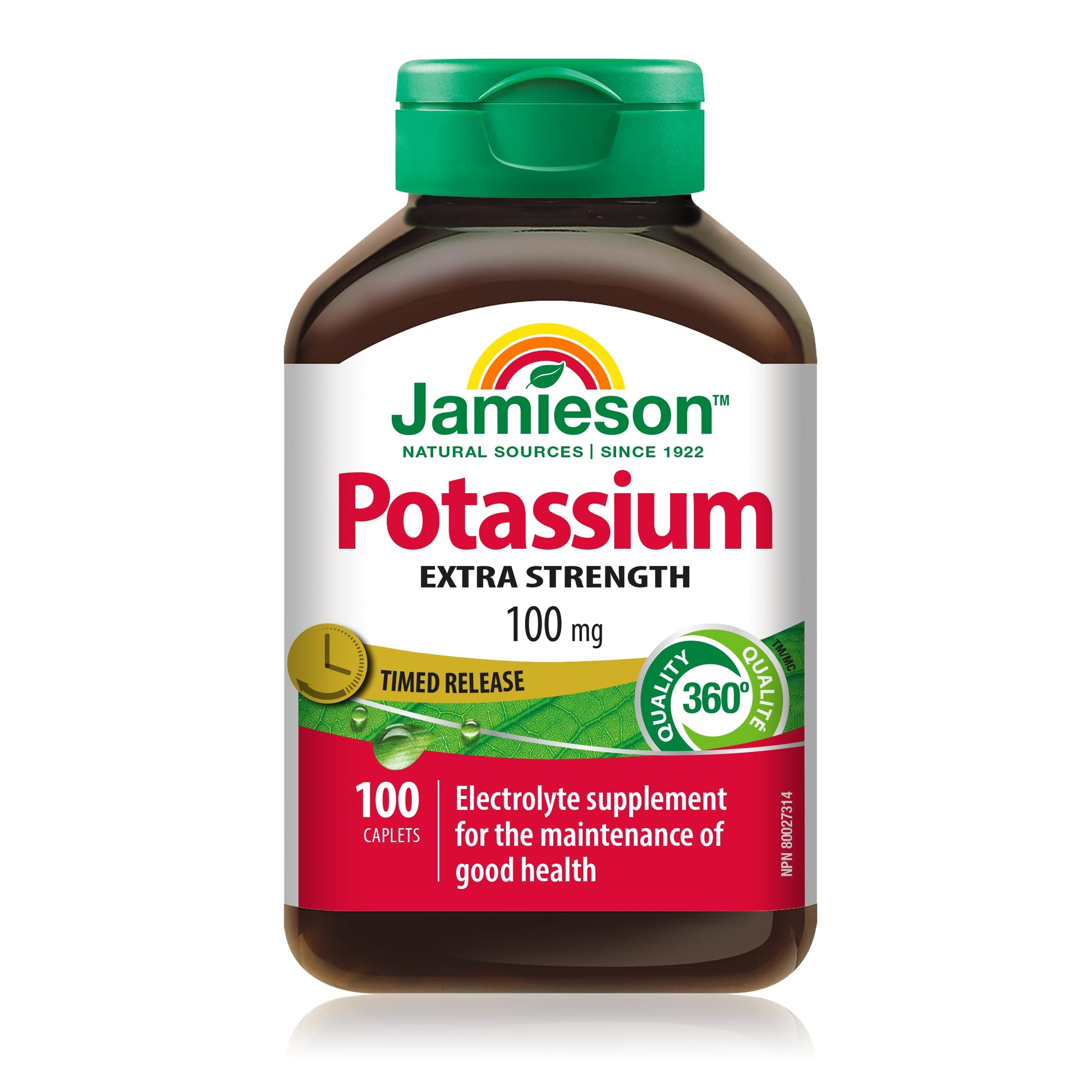 Jamieson Extra Strength Potassium 100 mg Timed Release, 100 Caplets, Supports Muscle & Nerve Function, Electrolyte Support, Helps Prevent Potassium Deficiency. Vegetarian, Proudly Canadian - Available at All In One Marketplace Canada