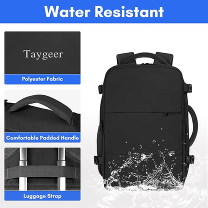 Travel Laptop Backpack, Airplane Approved Travel Backpack Suitcase For Men Women, Lightweight College 35l Luggage Bag 15.6 inch Laptop Backpack Gifts For Casual Business, Black