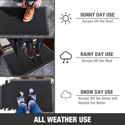 DREPKO Door Mat Waterproof Front Door Mat Outdoor, 2x3 Winter Outdoor Mat Heavy Duty Non Slip Rubber Mat, Low Profile Welcome Mat Entrance Rug for Indoor, Home, Entry and Patio, 24"x36" Black Grey 🍁 All In One Marketplace Canada