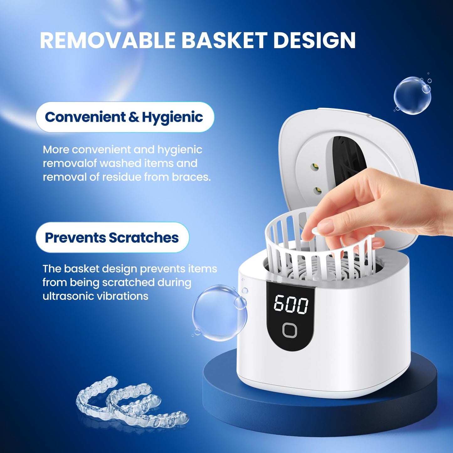 Ultrasonic Retainer Cleaner Machine, Upgraded 45kHz Ultrasonic Cleaner for Mouth Guard Braces, Night Guards, Toothbrush Heads & Jewlery with 200ML, 4 Modes and Digital Timer Dental Cleaning Pod (White) - Available at All In One Marketplace Canada