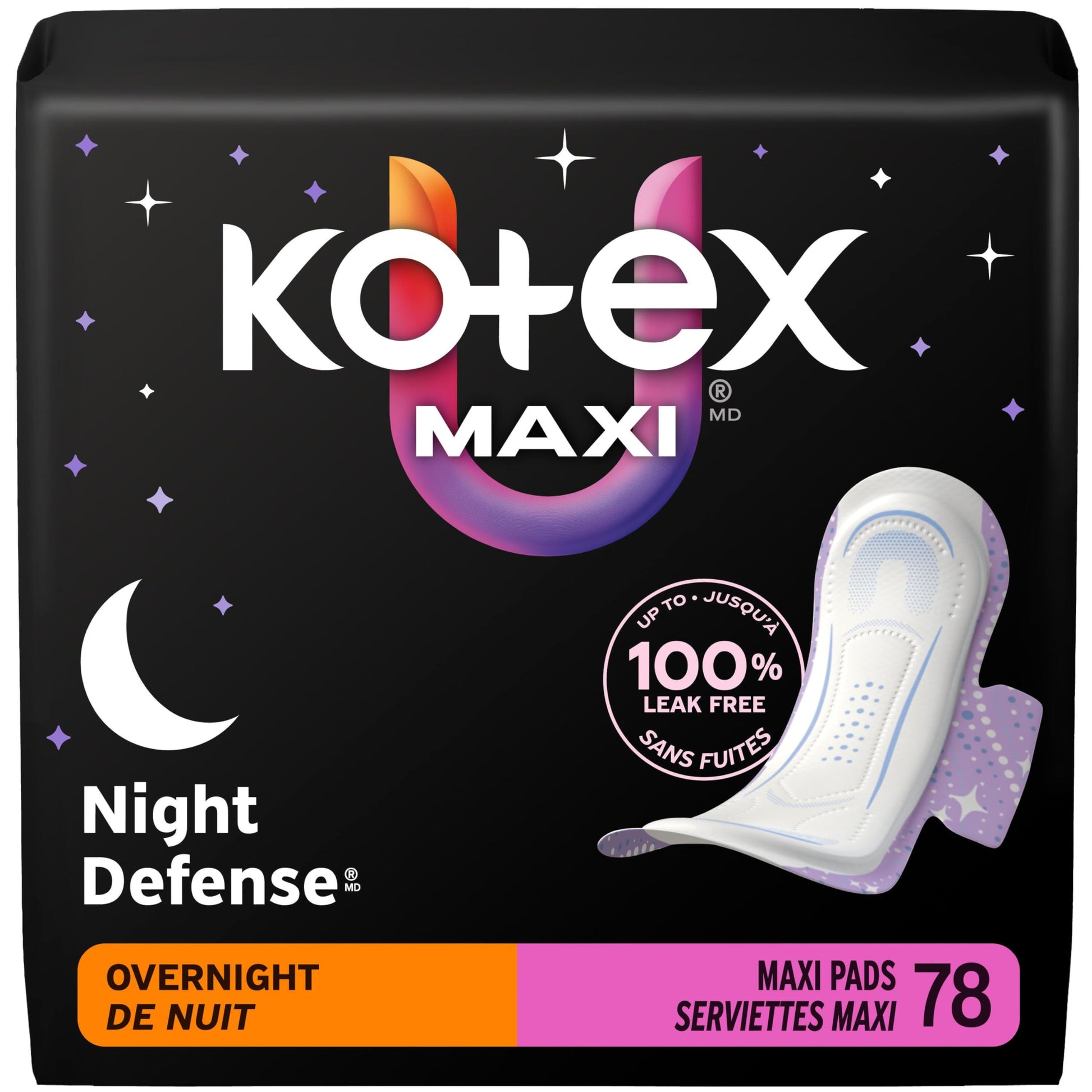 Kotex Overnight Maxi Pads With Wings, Unscented, 78 Count Kotex