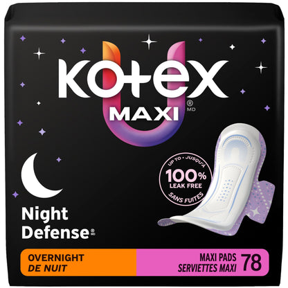Kotex Overnight Maxi Pads With Wings, Unscented, 78 Count Kotex