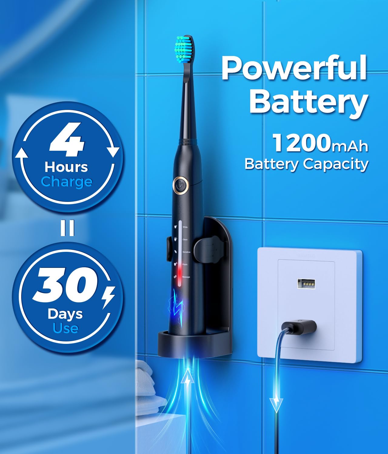 TEETHEORY Sonic Electric Toothbrushes for Adults and Kids, 8 Brush Heads Electric Toothbrush with 40000 VPM Deep Clean 5 Modes, Rechargeable Fast Charge 4 Hours Last 30 Days(Black) - Available at All In One Marketplace Canada