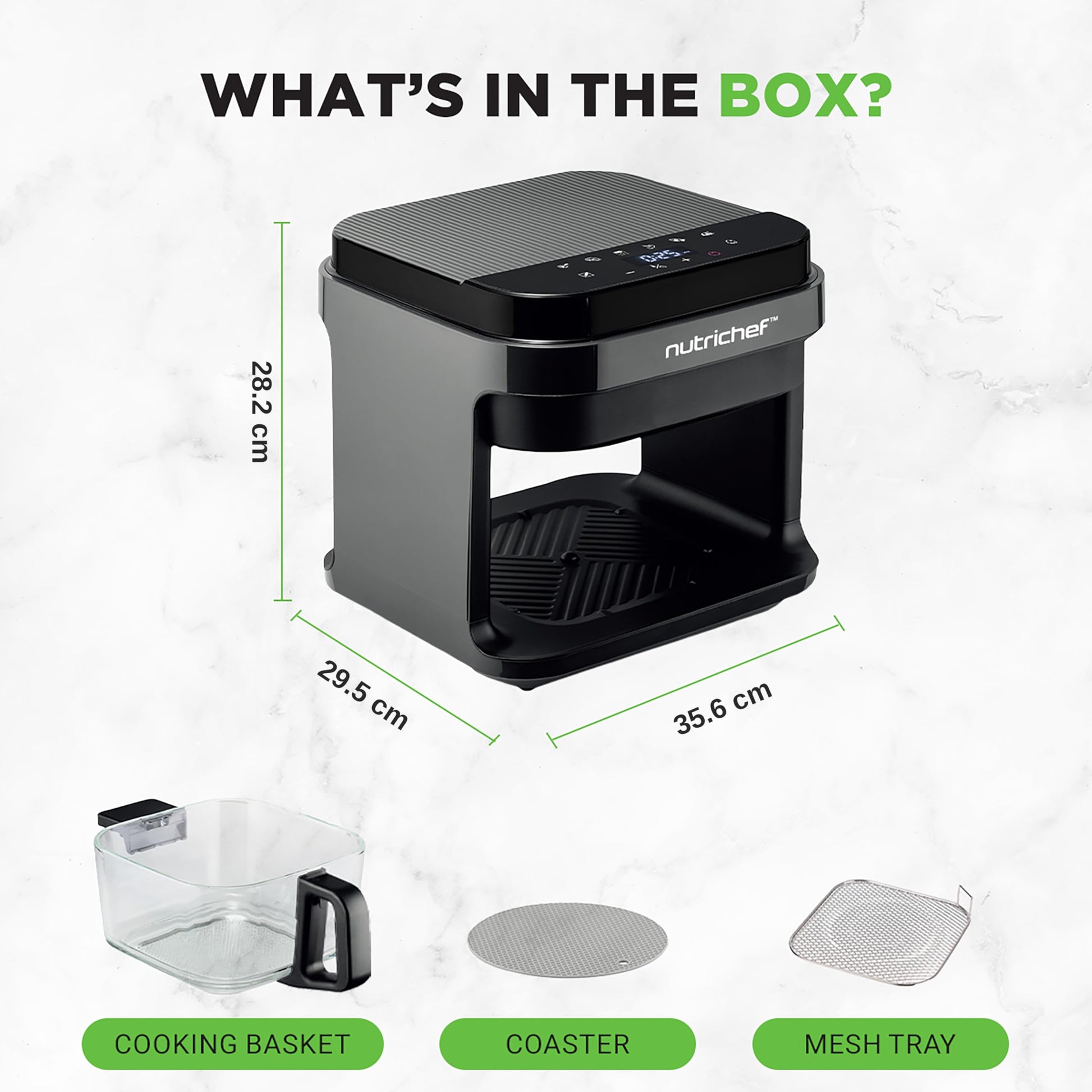 Nutrichef 5.8 Quart Air Fryer | 8-1 Preset Cook Modes | Transparent Fry Bowl for Best Cooking Results | Cook Shrimp, Steak, Fries, Wings, Chicken & More | Precise Temperature Control & Time | Black NutriChef